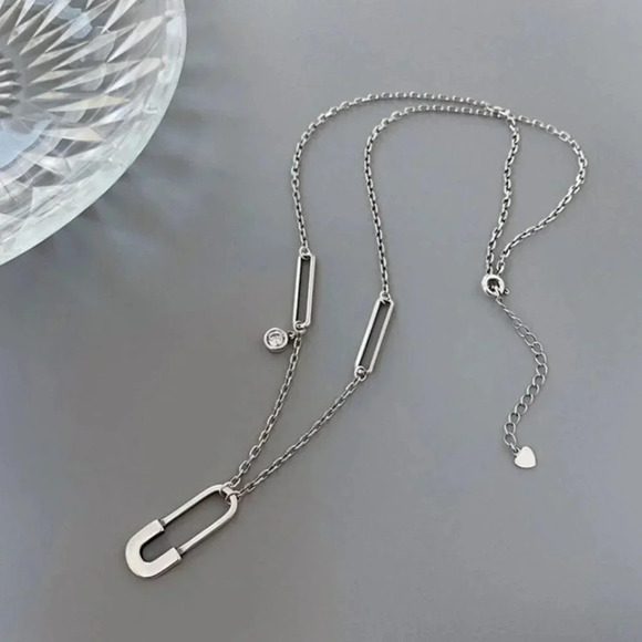 925 Sterling Silver Minimalist Paperclip Chain Link Necklace - Picture 3 of 10